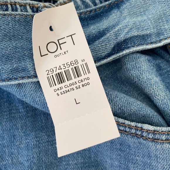 LOFT Two Tone Elastic Waist Pull On Front Tie Wide Leg Jeans Size L NWT - Picture 6 of 12